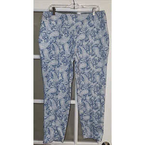 Cato's Est 1946 Pants Womens Sz 16 Blue White Paisley Pull-On CorpCore Stretch